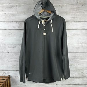 BYLT Men’s Drop Cut Hooded Henley Lux Pullover Hoodie Gray Large L Long Sleeve